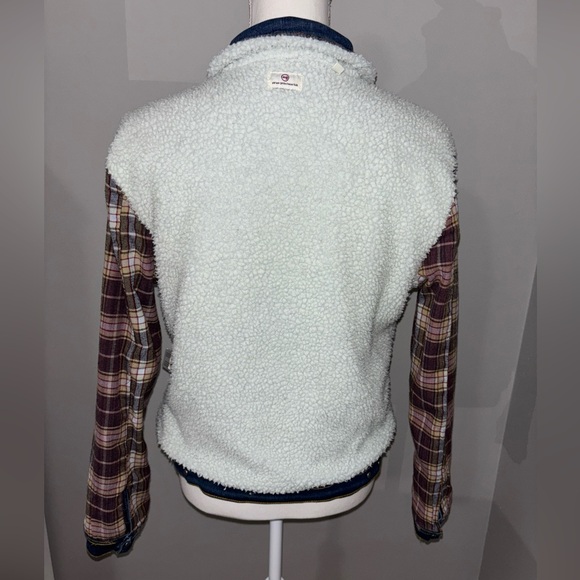 AG Adriano Goldschmied Denim Jacket Reversible Plaid Sleeves Sherpa Collar Large - Picture 8 of 16